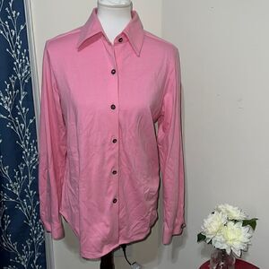 Skirtin’ Around Pink Long Sleeve Button Up Blouse Shirt sz 10 Cotton